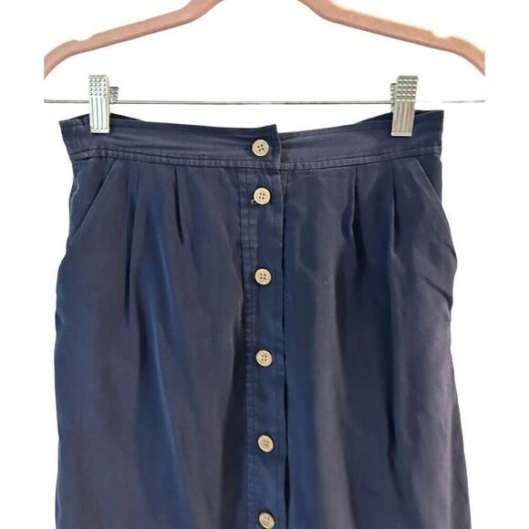 Madewell Navy Blue Button Front Silk Knee length Skirt Size XSY2K Feminine - Picture 4 of 12
